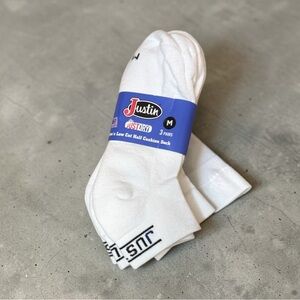 Justin Boots Men's White Low Cut Athletic Socks - 3 Pack medium for sizes 4-9